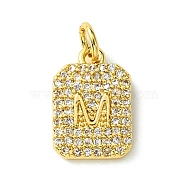 Rack Plating Brass Micro Pave Clear Cubic Zirconia Charms, Long-Lasting Plated, Lead Free & Cadmium Free, Rectangle with Letter Pattern, with Jump Ring, Real 18K Gold Plated, Letter M, 14x9.5x2mm, Hole: 3mm(KK-G501-01M-G)