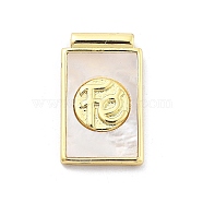 Rack Plating Brass Pave Shell Pendants, Rectangle Fe Charms, Long-Lasting Plated, Cadmium Free & Lead Free, Real 18K Gold Plated, Word, 22.5x13.5x3mm, Hole: 1.5mm(KK-Q006-32G-01)