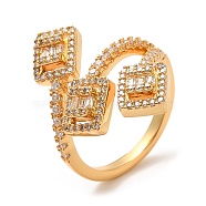 Rack Plating Brass Rectangle Open Cuff Rings with Cubic Zirconia, Lead Free & Cadmium Free, Real 18K Gold Plated, Inner Diameter: 17.6mm(RJEW-D008-07G)