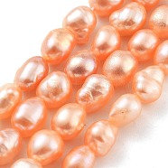 Natural Cultured Freshwater Pearl Beads Strands, Two Sides Polished, Grade 3A+, Coral, 6~7mm, Hole: 0.6mm, about 23pcs/strand, 6.69''(17cm)(PEAR-P062-29B)