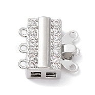Brass Micro Pave Clear Cubic Zirconia Box Clasps, 3-Strand, 6-Hole, Rectangle, Real Platinum Plated, 12x13x5mm, Hole: 1mm and 2x2mm(KK-C031-10P)