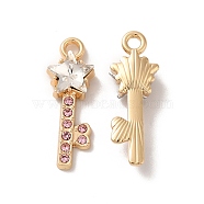 Rack Plating Alloy Rhinestone Pendants, Nickel Free, with Glass, Star Key Charms, Golden, Clear, 24x8.5x5.5mm, Hole: 2mm(PALLOY-O106-12G-01)
