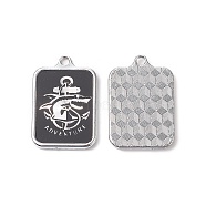 Acrylic Pendants, with Platinum Tone Alloy Findings, Lead Free & Cadmium Free, Rectangle, Black, 36.5x25x3mm, Hole: 3mm(FIND-A029-07P)