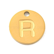 Ion Plating(IP) 304 Stainless Steel Pendants, Laser Cut, Flat Round with Letter Charm, Golden, Letter R, 10x1mm, Hole: 1.4mm(FIND-M017-02G-R)