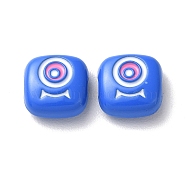 Spray Painted Alloy Enamel Beads, Square with Eye, Royal Blue, 10x10x4mm, Hole: 1.8mm(PALLOY-M215-15H)