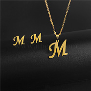 304 Stainless Steel Letter Pendant Necklaces & Stud Earrings Sets, Golden, Letter M, 450mm(WG4BFDA-13)