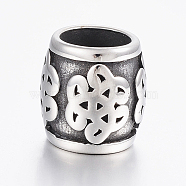 304 Stainless Steel Beads, Large Hole Beads, Barrel, Antique Silver, 13x13mm, Hole: 8.5mm(STAS-H440-31AS)