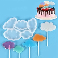 Cloud Shape Food Grade Silicone Lollipop Molds, Fondant Molds, for DIY Edible Cake Topper, Chocolate, Candy, UV Resin & Epoxy Resin Jewelry Making, White, 105x151x6.5mm, Inner Diameter: 34~45x50~67mm, Fit for 2mm Stick(DIY-D069-20)