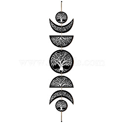 Moon Phase Wood Hanging Wall Decorations, with Cotton Thread Tassels, for Home Wall Decorations, Tree of Life Pattern, 72.5cm(HJEW-WH0054-004)