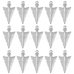 50Pcs 201 Stainless Steel Pointed Pendants, Arrow Charm, Stainless Steel Color, 28.5x15.5x2.5mm, Hole: 1.6mm(STAS-SC0004-66)
