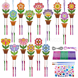 DIY Wood Wind Chime Making Kit, Including 45Pcs Aluminum Tube Wind Chim, 15Pcs Wood , 13M Silver Wire, 2Pcs Brush, 1 Sheets Rhinestone Sticker, 15Pcs Colored Rope, Flower, 126x79mm(DIY-WH0600-006)