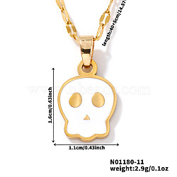 Cute Halloween Stainless Steel Skull Pendant Necklaces for Unisex, White, 15.75 inch(40cm)(RT1266)