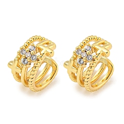 Brass Micro Pave Clear Cubic Zirconia Cuff Earrings, Flower with Cross, Real 18K Gold Plated, 13.5x9mm(EJEW-C104-159G)