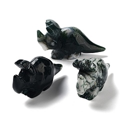 Natural Moss Agate Carved Healing Rhinoceros Figurines, Reiki Energy Stone Display Decorations, 70.5x21.5x38mm(DJEW-P016-01D)