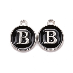 Platinum Plated Alloy Charms, Cadmium Free & Lead Free, with Enamel, Enamelled Sequins, Flat Round with Letter, Letter.B, 14x12x2mm, Hole: 1.5mm(ENAM-S118-02B-P)