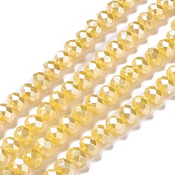 Opaque Glass Beads Strands, Faceted, Rondelle, Gold, 8x6mm, Hole: 1mm, about 98pcs/strand, 24.02''(61cm)(GLAA-H022-01A-06)