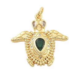 Brass Micro Pave Cubic Zirconia Pendants, Sea Turtle Charms, with Glass & Jump Ring, Real 18K Gold Plated, Colorful, 24x24.5x4mm, Hole: 3mm(KK-L209-094G)