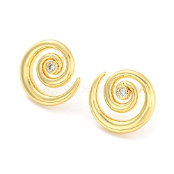 Rack Plating Brass Vortex Stud Earrings, with Cubic Zirconia, Long-Lasting Plated, Lead Free & Cadmium Free, Real 18K Gold Plated, 15x14mm(EJEW-A028-47G)