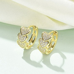 Brass Micro Pave Clear Cubic Zirconia Hoop Earrings, Heart, Real 18K Gold Plated, 6x14mm(EJEW-C122-03G)