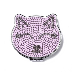 DIY Cat Special Shaped Diamond Painting Mini Makeup Mirror Kits, Foldable Two Sides Vanity Mirrors, with Rhinestone, Pen, Plastic Tray and Drilling Mud, Pearl Pink, 74x89x12.5mm(DIY-P048-04)