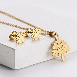 201 Stainless Steel Pendant Necklace & Stud Earring Sets, Golden, Tree of Life, 450mm(FS-WGB816B-21)