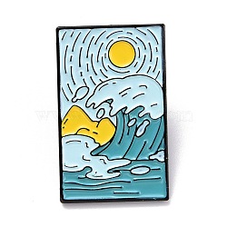 Sun and Sea Enamel Pin, Rectangle with Scenery Alloy Enamel Brooch for Backpack Clothes, Electrophoresis Black, Light Blue, 30.5x19x10.5mm, Pin: 1mm.(JEWB-O005-F02)