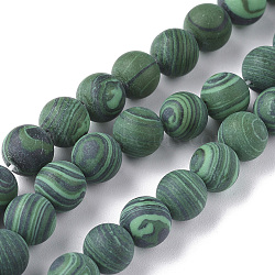 Synthetic Malachite Beads Strands, Frosted, Round, 8mm, Hole: 0.8mm, about 48pcs/strand, 14.57 inch(37cm)(G-F668-19-8mm)