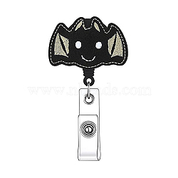 Halloween Theme Wool Felt Clip-On Retractable Badge Holders, Tag Card Holders, Badge Reel, Bat, 85mm(HAWE-PW0001-179A)