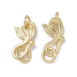 Brass Hook and S-Hook Clasps, Lotus, Real 18K Gold Plated, 13x8x1.5mm, Hole: 3mm(KK-G497-25G)