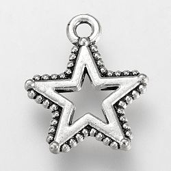 Tibetan Style Alloy Charms, Cadmium Free & Lead Free, Star, Antique Silver, 14x12x1.5mm, Hole: 1.5mm(X-TIBE-S310-028AS-LF)