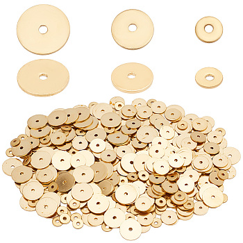 Elite 600Pcs 3 Styles Brass Spacer Beads, Long-Lasting Plated, Disc, Real 18K Gold Plated, 4~8x0.5mm, Hole: 0.9~1mm, 200pcs/style