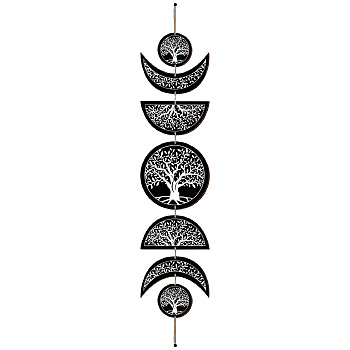 Moon Phase Wood Hanging Wall Decorations, with Cotton Thread Tassels, for Home Wall Decorations, Tree of Life Pattern, 72.5cm