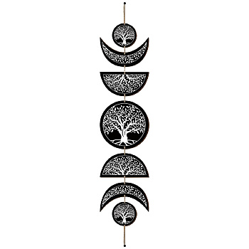 Moon Phase Wood Hanging Wall Decorations, with Cotton Thread Tassels, for Home Wall Decorations, Tree of Life, 790mm