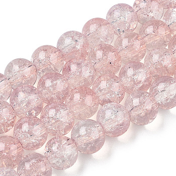 Transparent Crackle Baking Painted Glass Beads Strands, Imitation Opalite, Round, Misty Rose, 8.5x7.5mm, Hole: 1.5mm, about 107~109pcs/strand, 30.71 inch~31.30 inch(78~79.5cm)