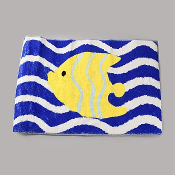 Flocking Fibre Tropical Fish Bath Mat, Floor Mat, Wave Non-Slip Bathroom Rug, Rectangle, Medium Blue, 407x600x5mm