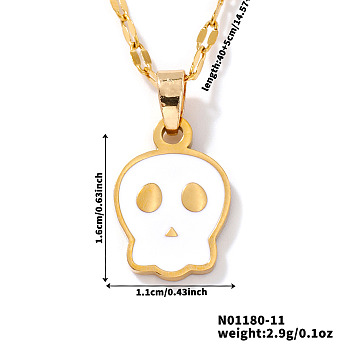 Cute Halloween Stainless Steel Skull Pendant Necklaces for Unisex, White, 15.75 inch(40cm)