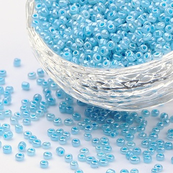 Glass Seed Beads, Ceylon, Round, Pale Turquoise, 2mm, Hole: 1mm, about 30000pcs/pound