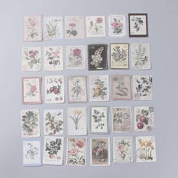 Vintage Postage Stamp Stickers Set, for Scrapbooking, Planners, Travel Diary, DIY Craft, Plants Pattern, 6.8x4.7cm, 60pcs/set