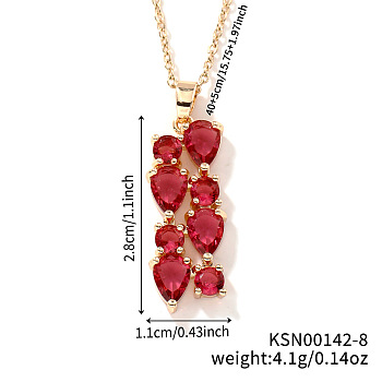 Brass Cubic Zirconia Long Tassel Pendant Necklaces for Fashionable Statement Style, Golden, Cerise, 15.75 inch(40cm)