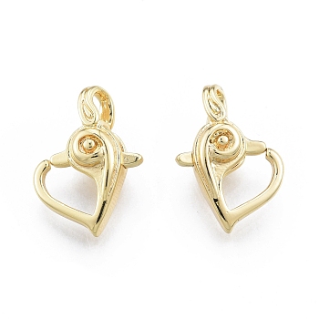 Ion Plating(IP) Heart Brass Lobster Claw Clasps, for Jewelry Making, Real 18K Gold Plated, 17x13x5mm, Hole: 3x3mm