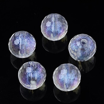 Transparent Acrylic Beads, Glitter Powder, Faceted, Round, Clear, 10mm, Hole: 1.8mm, about 860pcs/500g