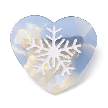 Heart with Snowflake Cellulose Acetate(Resin) Alligator Hair Clips, with Golden Iron Clips, for Women Girls, Light Steel Blue, 48x50x11mm