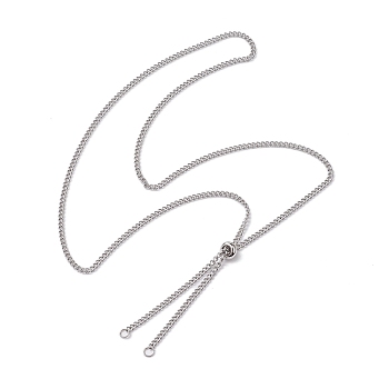 Adjustable 304 Stainless Steel Curb Chains Necklaces Making, with Slide Stopper Beads, Stainless Steel Color, 23.62 inch(60cm), Inner Diameter: 0.12 inch(0.3cm)