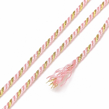 Polycotton Filigree Cord, Braided Rope, with Plastic Reel, for Wall Hanging, Crafts, Gift Wrapping, Pink, 1.5mm, about 21.87 Yards(20m)/Roll