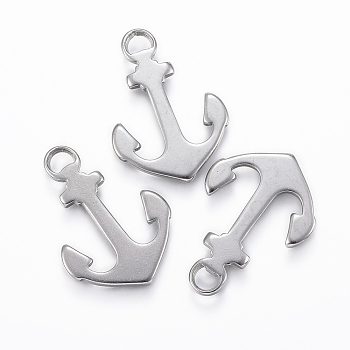 304 Stainless Steel Pendants, Anchor, Stainless Steel Color, 30x21.5x2.5mm, Hole: 4x3mm