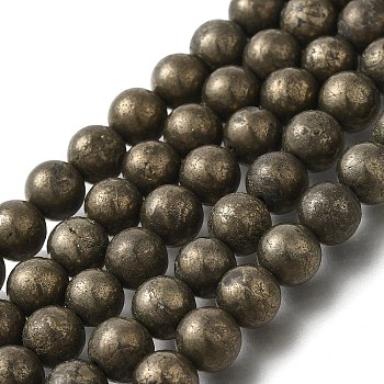 Natural Pyrite Beads Strands, Round, 8mm, Hole: 1.2mm, about 49pcs/strand, 15.35''(39cm)