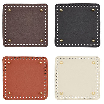 Elite 4Pcs 4 Colors Square PU Leather Knitting Crochet Bags Nail Bottom Shaper Pad, with Metal Nail, for Bag Bottom Accessories, Mixed Color, 15.1x15x0.45~1cm, Hole: 5mm, 1pc/color