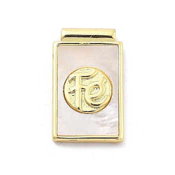 Rack Plating Brass Pave Shell Pendants, Rectangle Fe Charms, Long-Lasting Plated, Cadmium Free & Lead Free, Real 18K Gold Plated, Word, 22.5x13.5x3mm, Hole: 1.5mm