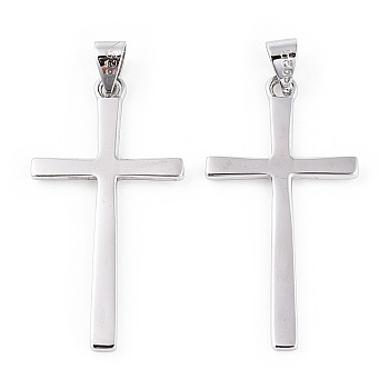 Rhodium Plated 925 Sterling Silver Pendants, Religion Cross with 925 Stamp, Real Platinum Plated, 32.5x16.5x1.5mm, Hole: 3.5x5mm