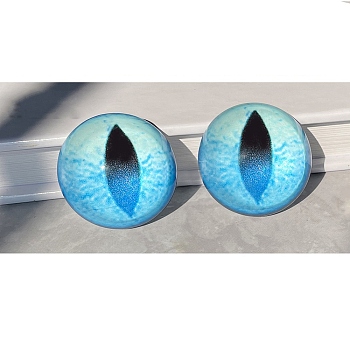 Glass Cat Eye Decorative Eye Piece, Half Round, Sky Blue, 30x15mm